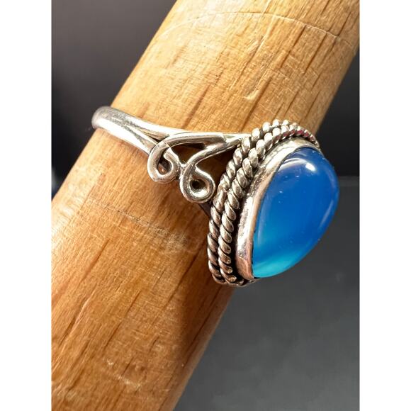 Blue chalcedony sterling silver ring size 7 - Picture 2 of 16